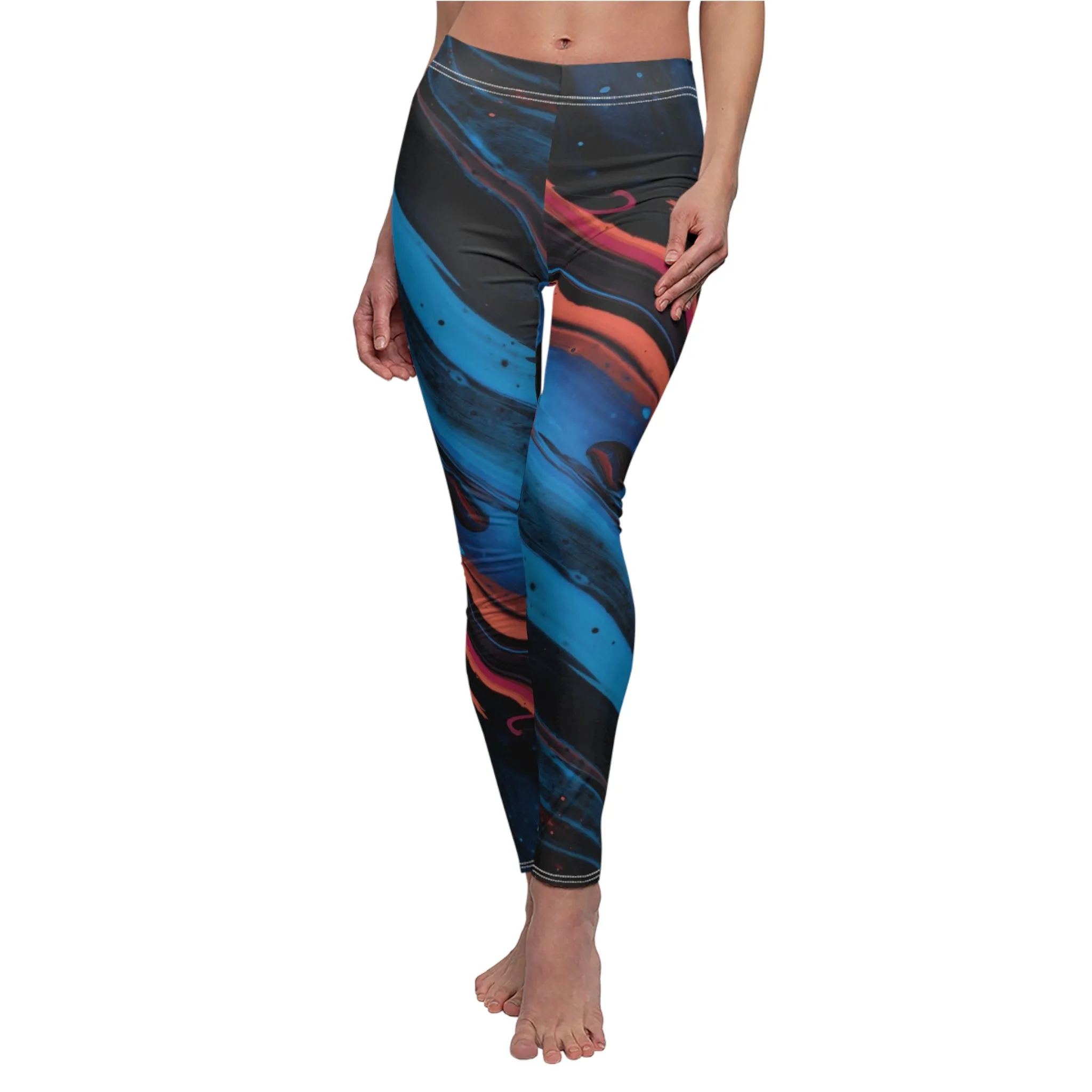 Acrylic Pour Women's Cut & Sew Casual Leggings (AOP)