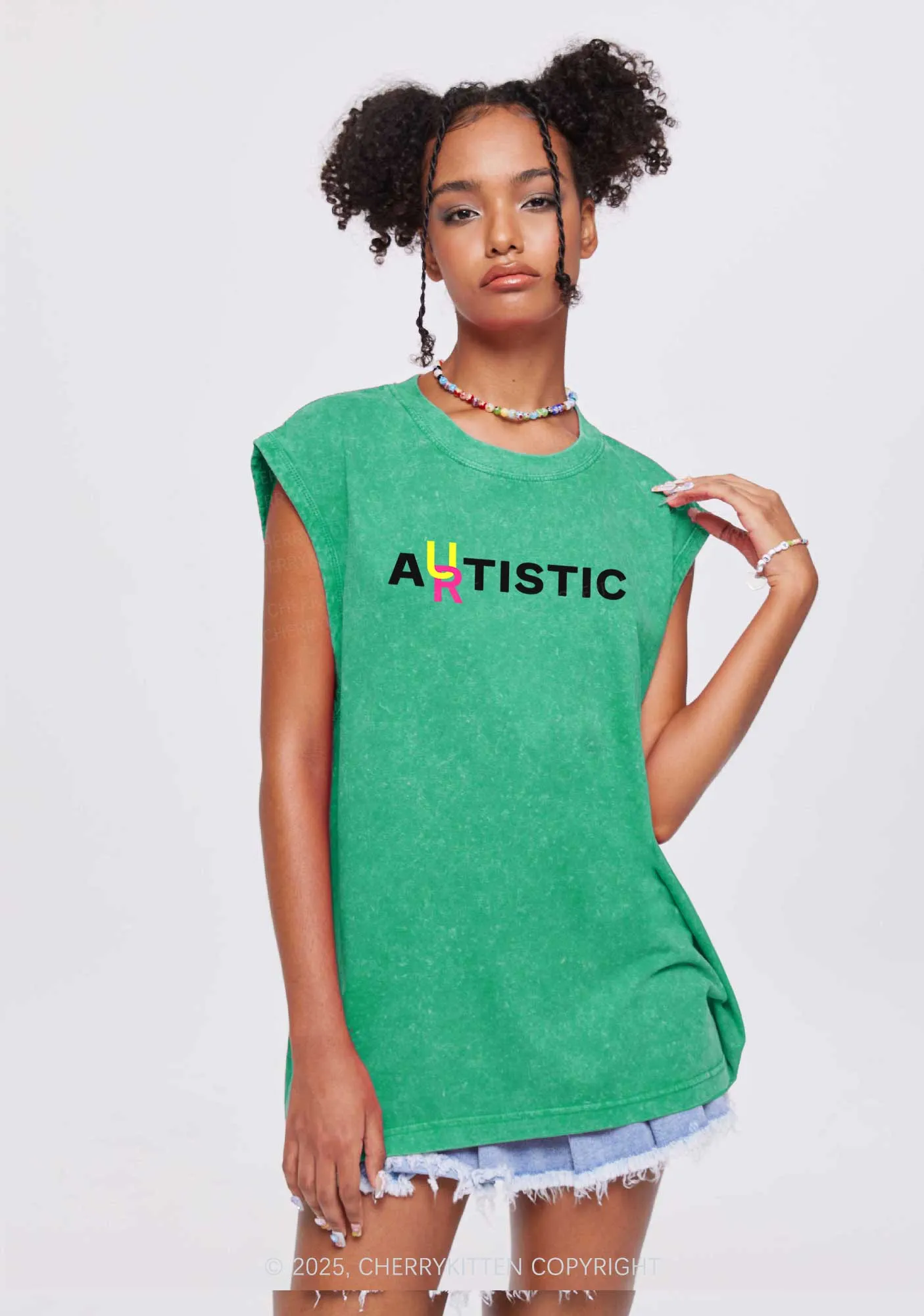 Autistic Artistic Y2K Washed Muscle Tank Cherrykitten
