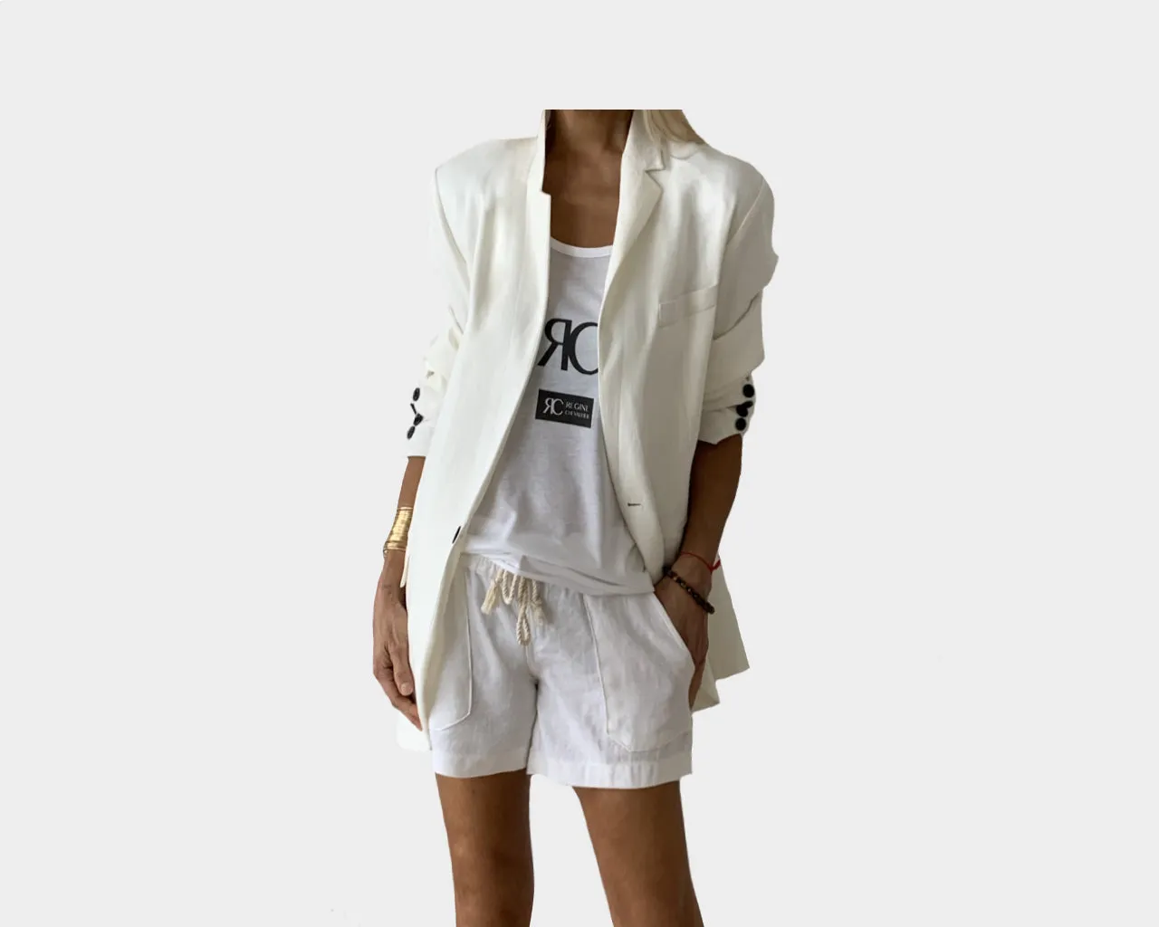 C1. White linen Boyfriend Blazer - The Cap D'Antibes