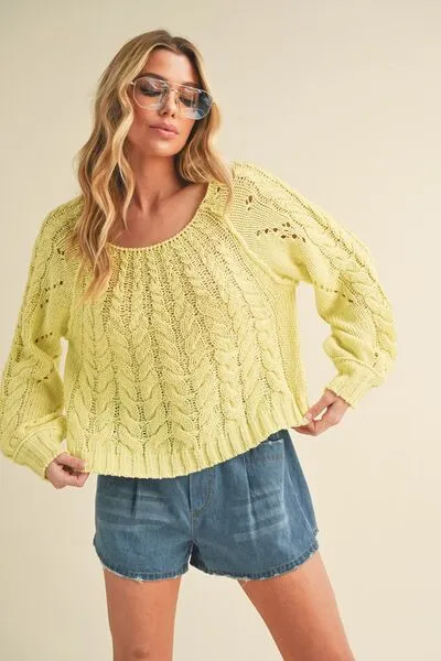 Cable-Knit Openwork Round Neck Sweater