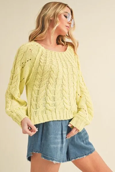 Cable-Knit Openwork Round Neck Sweater