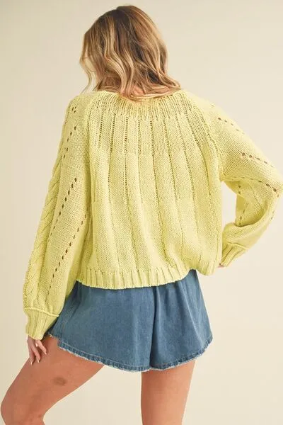 Cable-Knit Openwork Round Neck Sweater