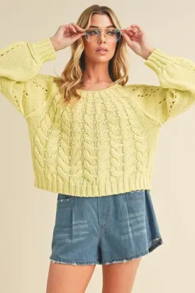 Cable-Knit Openwork Round Neck Sweater