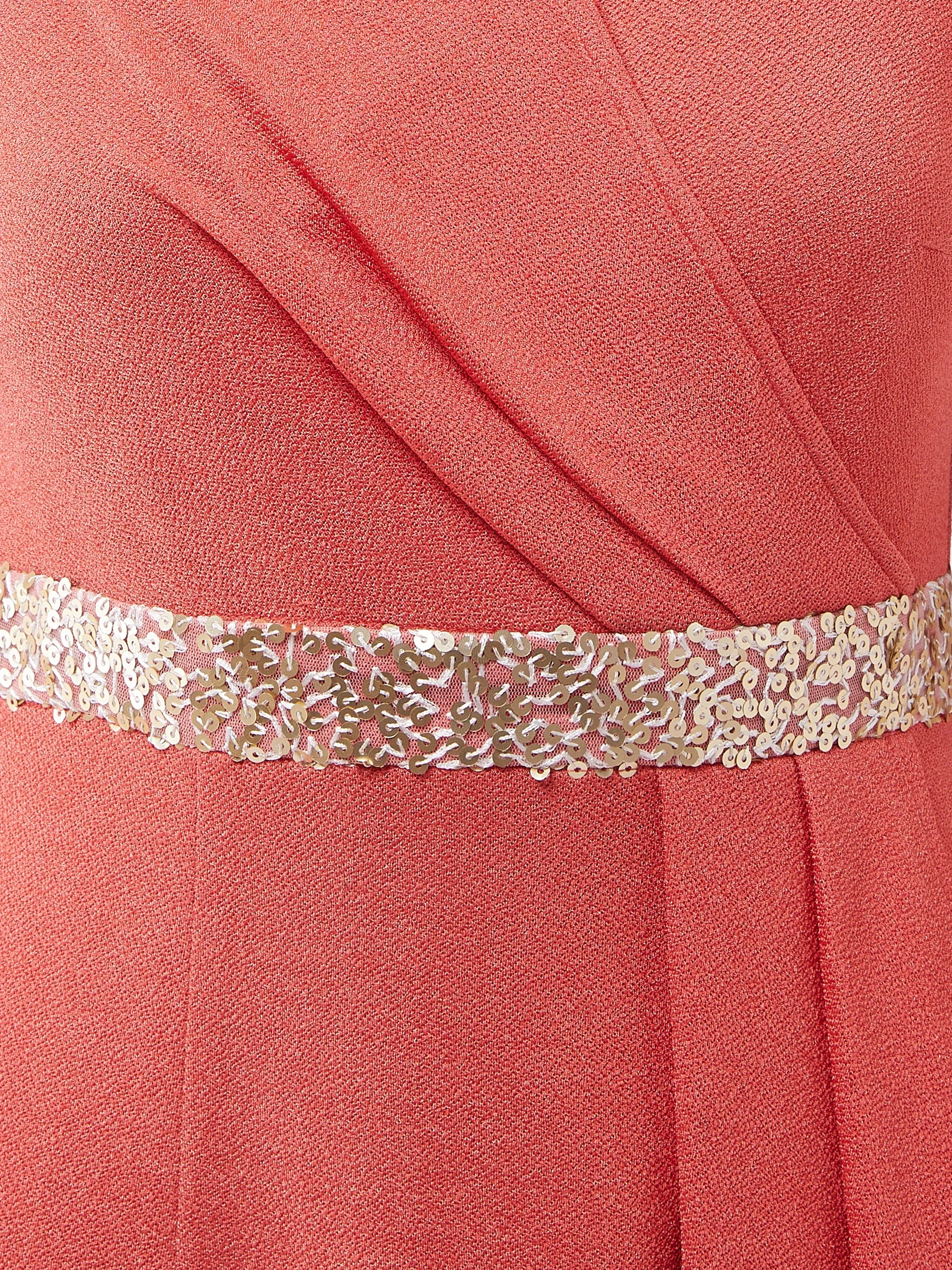 Crease Ease Women's Coral V-Neck Raglan Sleeve Solid Embellished Maxi Dress