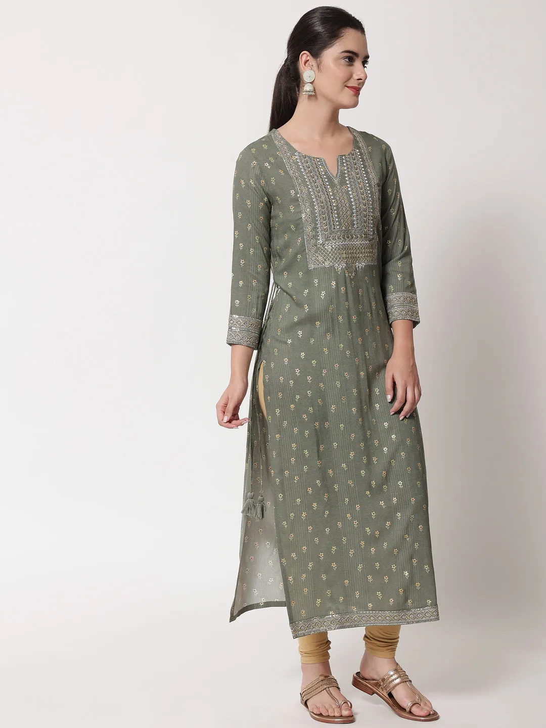 Grey Color Rayon Straight Womens Dress