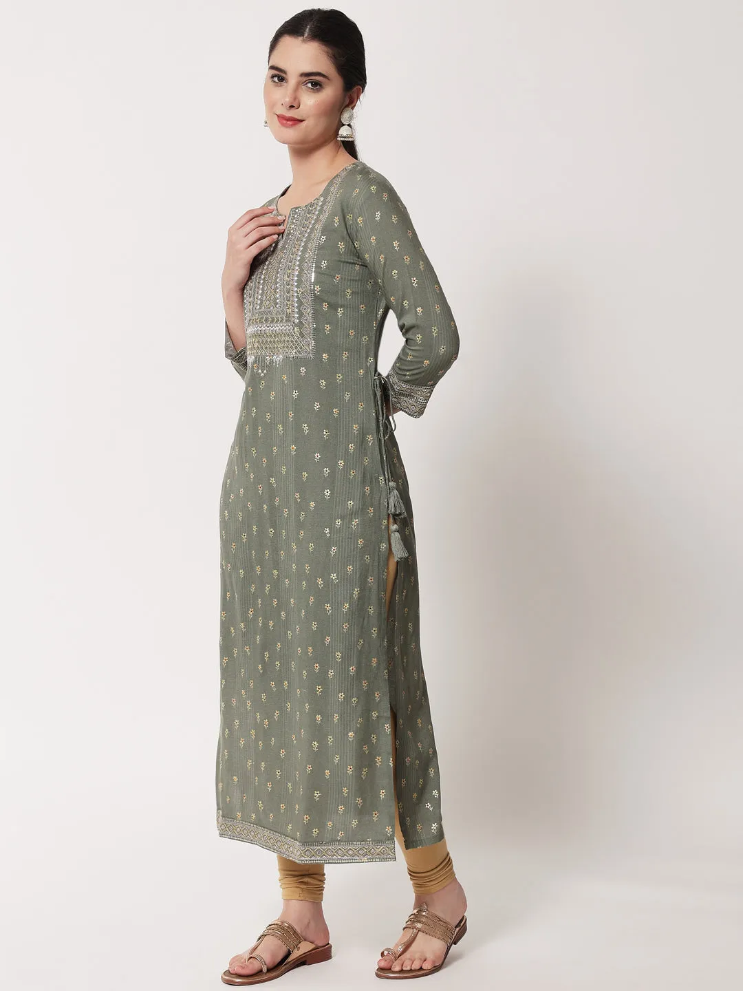 Grey Color Rayon Straight Womens Dress