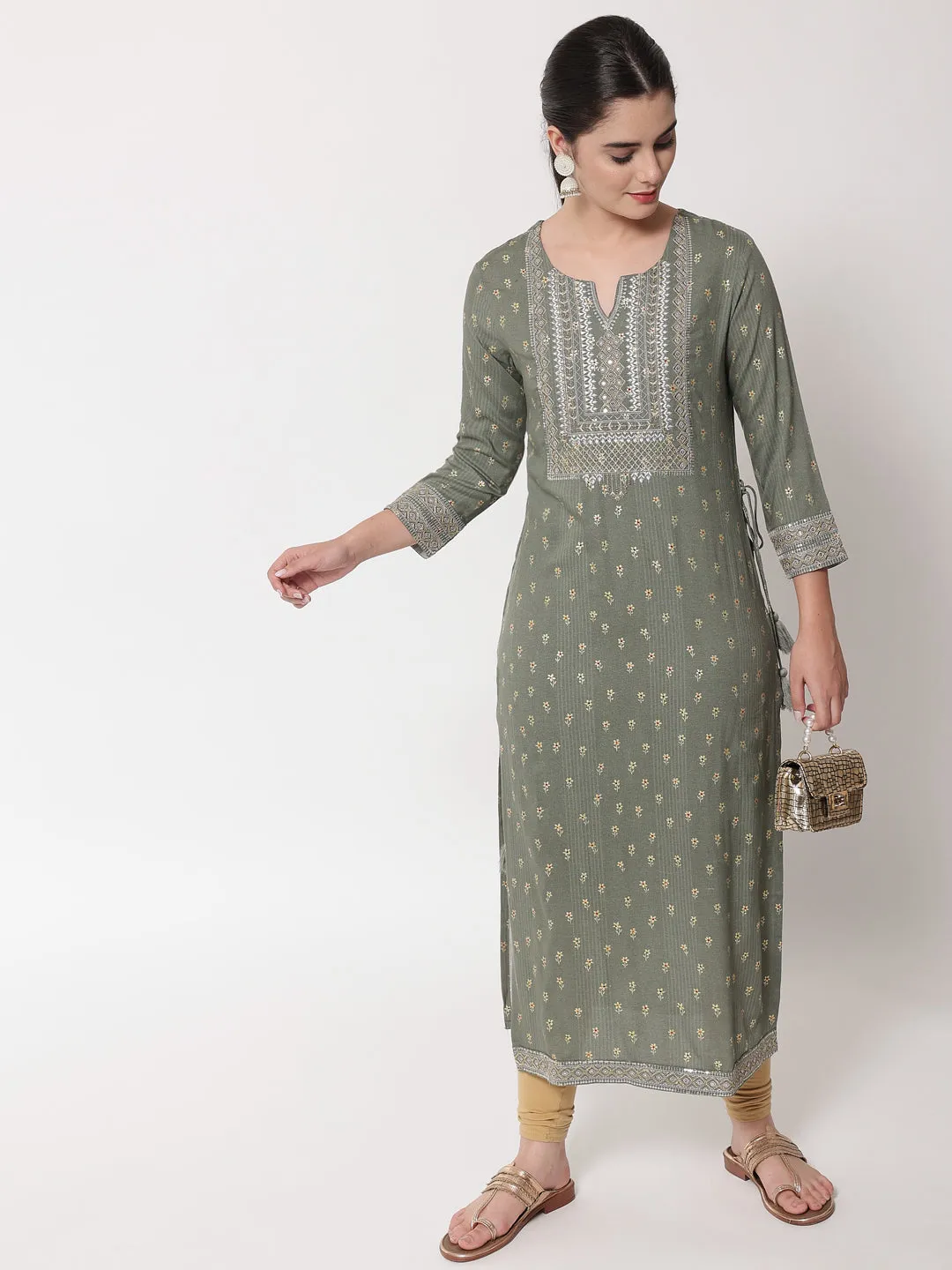 Grey Color Rayon Straight Womens Dress