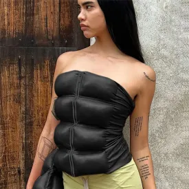 MB FASHION Strapless Puffer Tube Top with Front Zipper 4682LY
