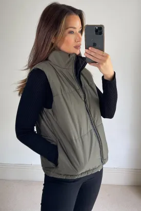 Millie Khaki Green Reversible Puffer Gilet