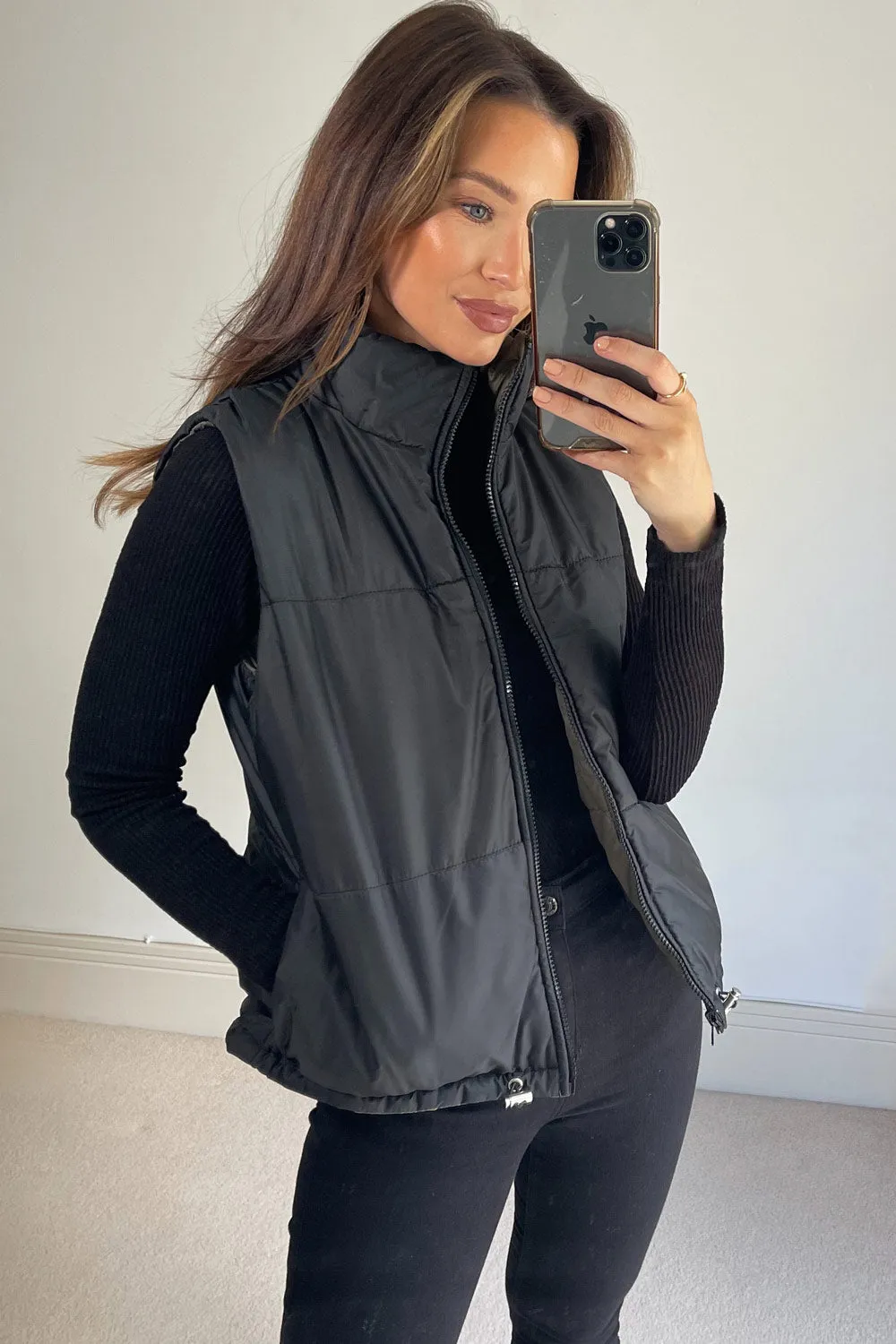 Millie Khaki Green Reversible Puffer Gilet
