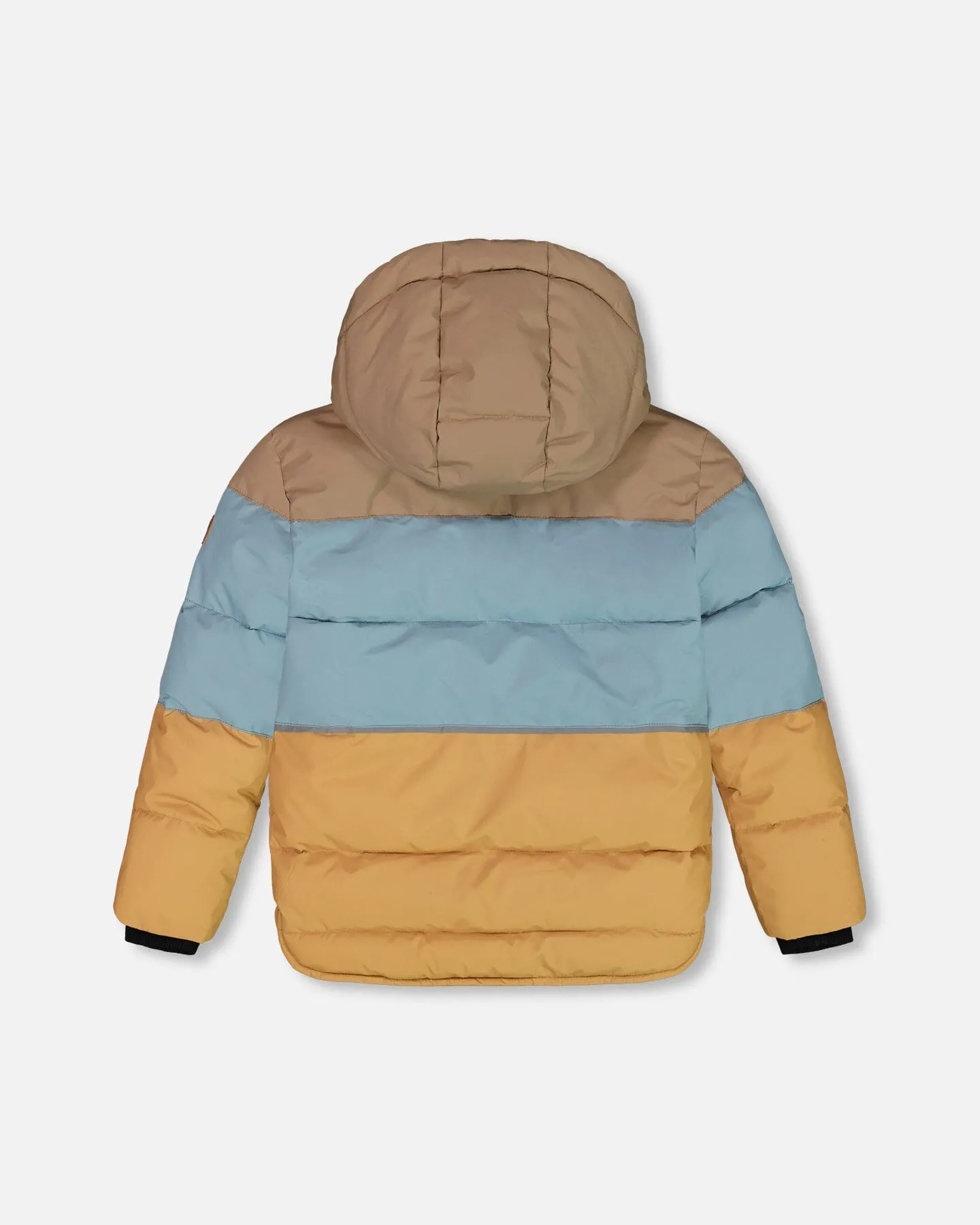 Puffy Jacket Taupe, Blue And Golden Brown