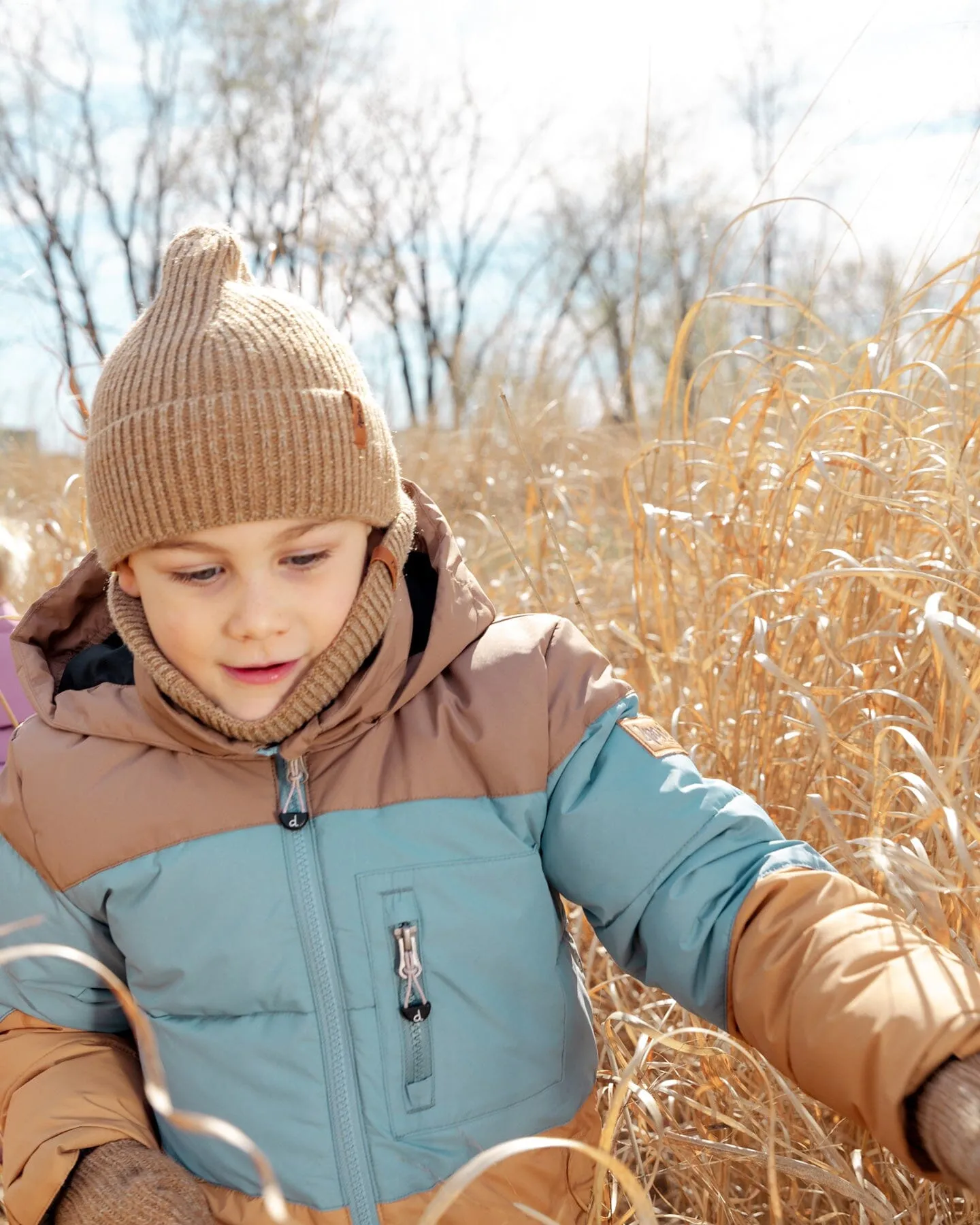 Puffy Jacket Taupe, Blue And Golden Brown