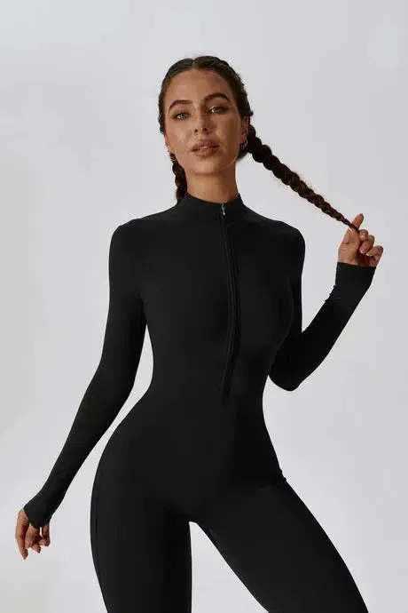 Quinlan – High-neck zip – Sculpting fitness romper