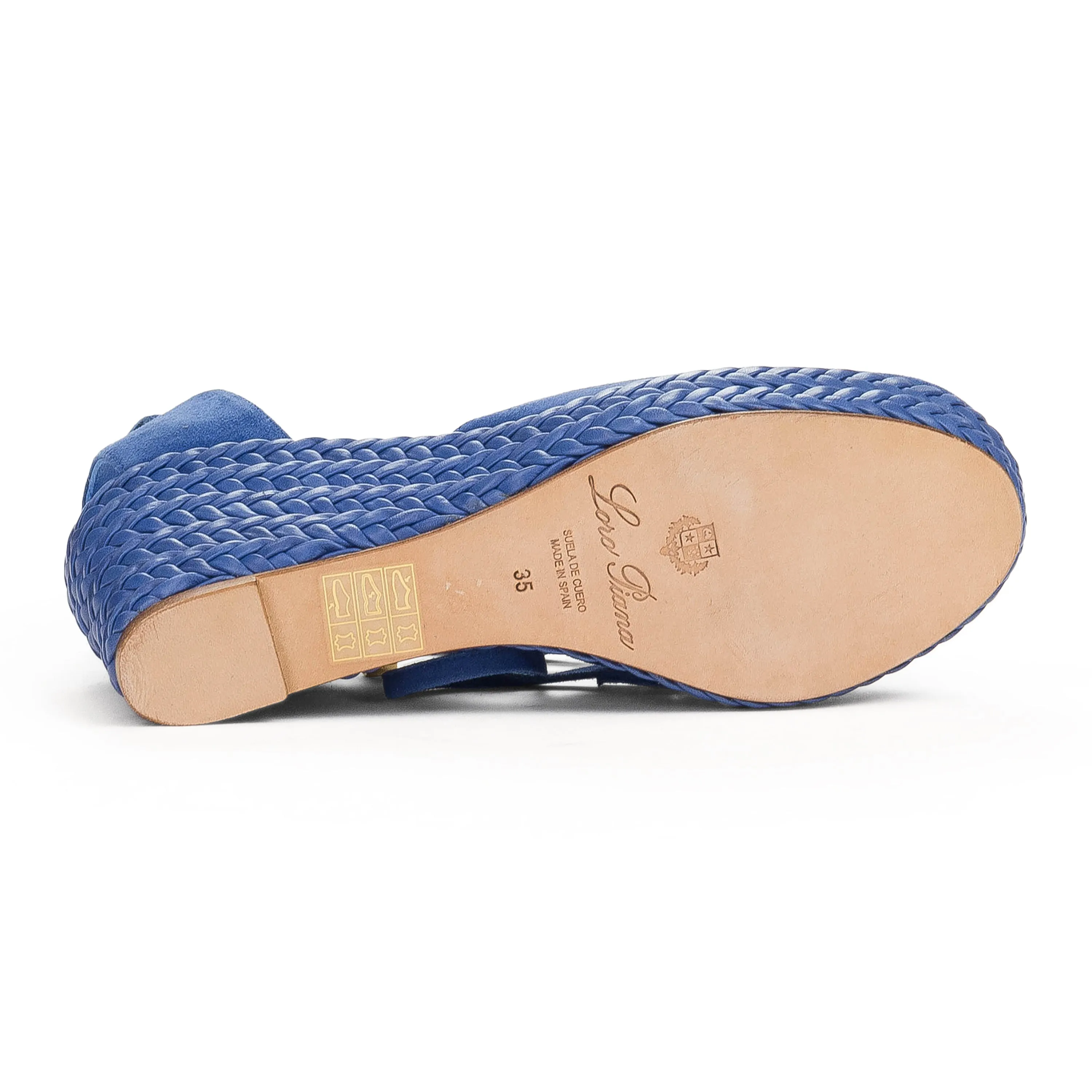 SUEDE BRAIDED ACCENTS D'ORSAY BLUE WEDGE HEELS