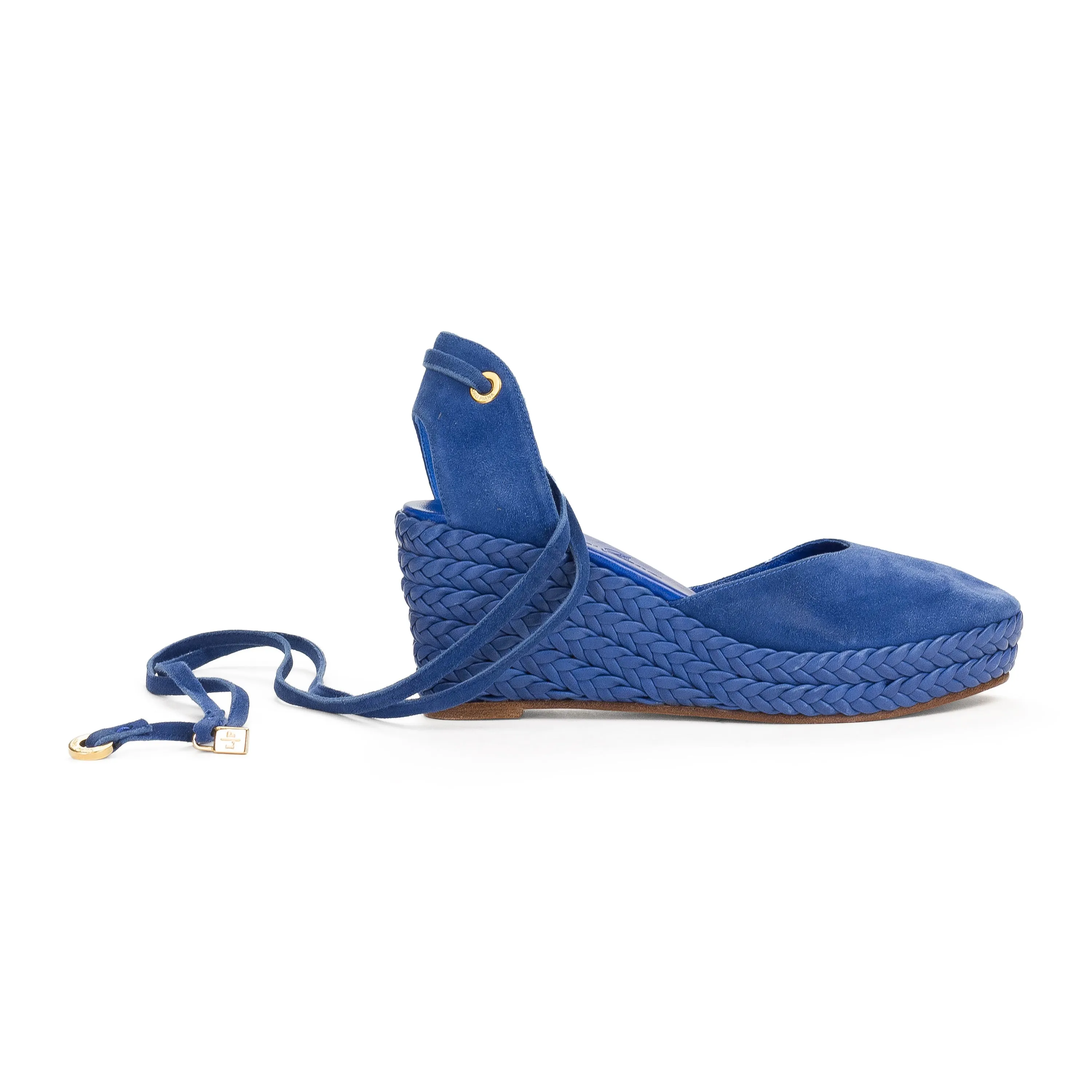 SUEDE BRAIDED ACCENTS D'ORSAY BLUE WEDGE HEELS