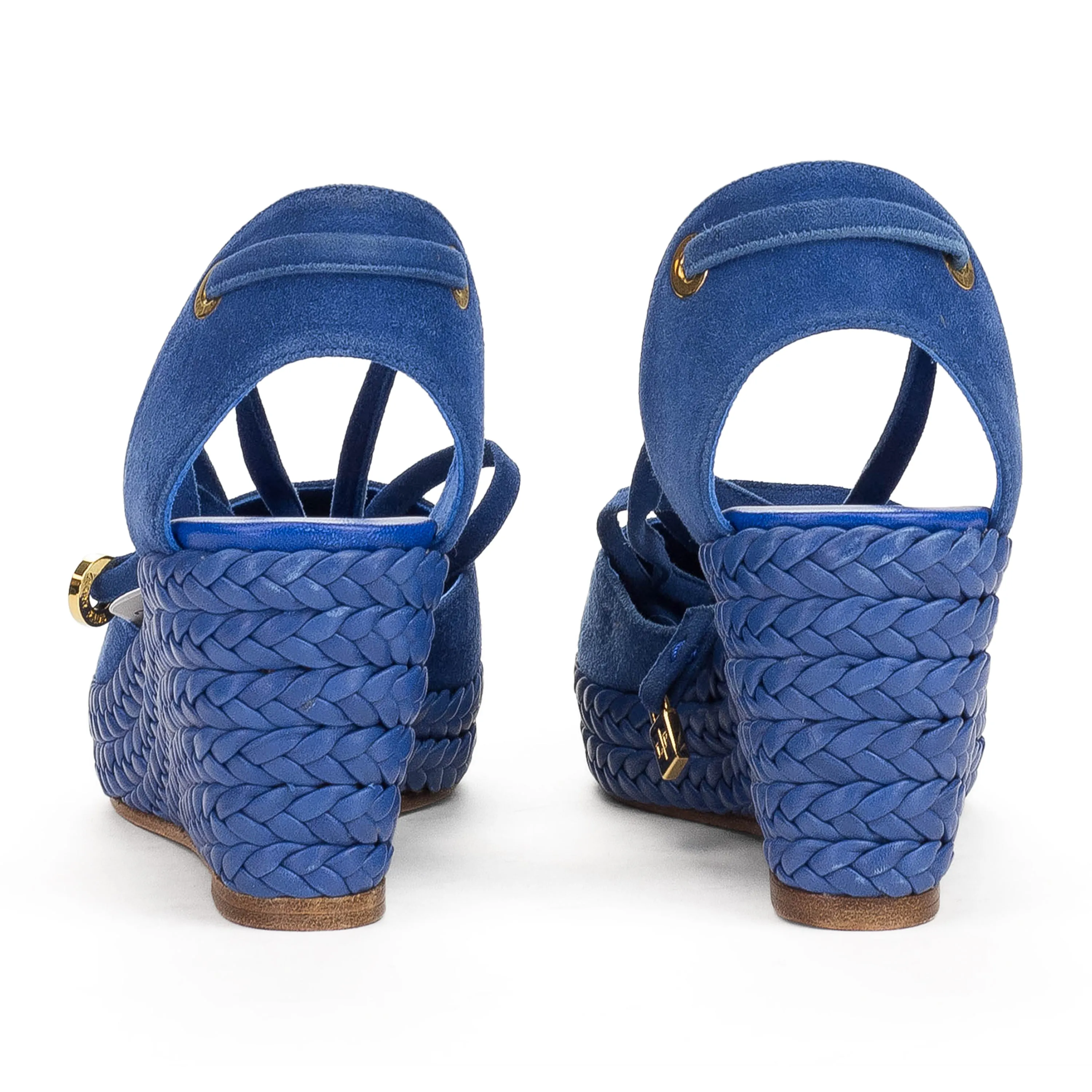 SUEDE BRAIDED ACCENTS D'ORSAY BLUE WEDGE HEELS