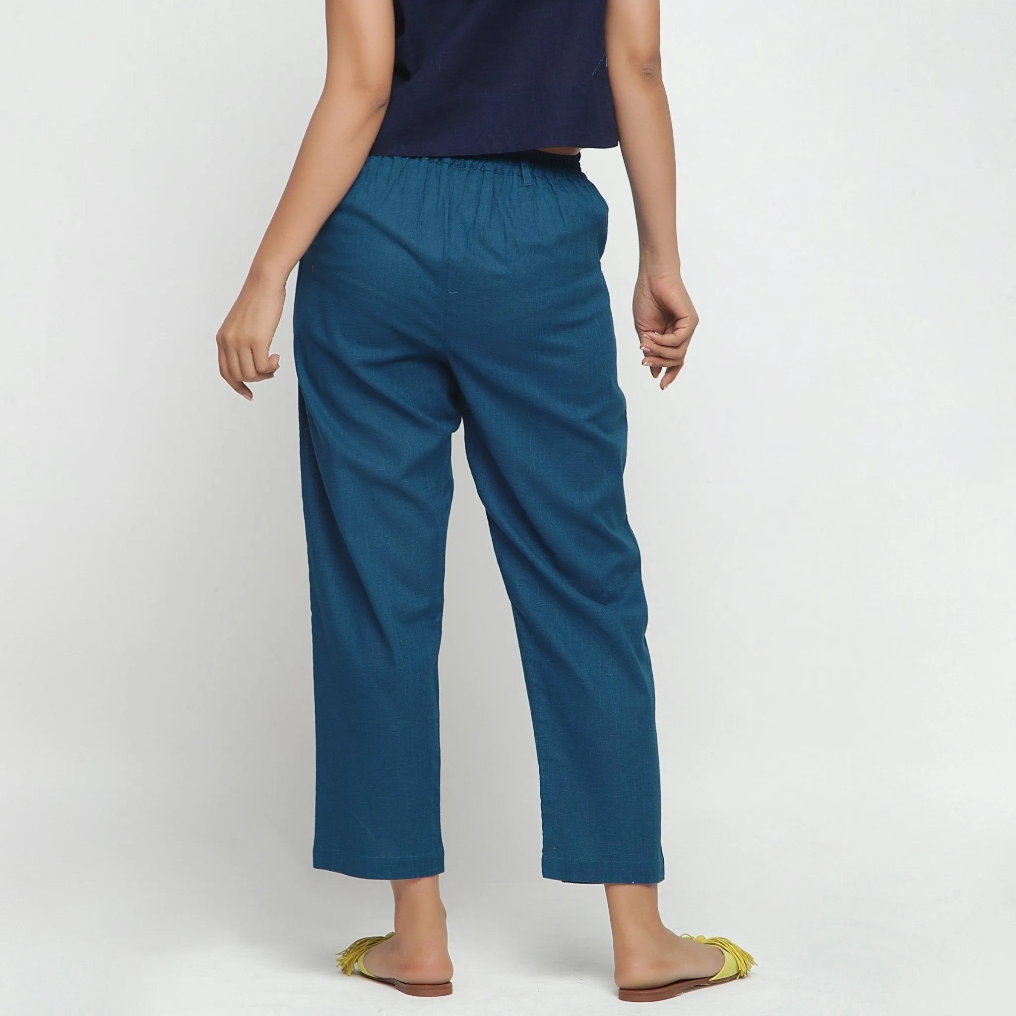 Teal 100% Cotton Elasticated Mid-Rise Chinos