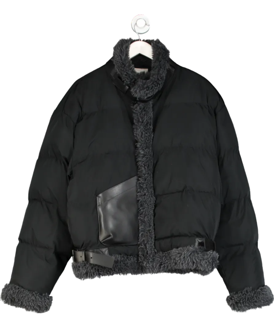 Zilver Black Flower Power Puffer Jacket UK M