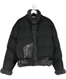Zilver Black Flower Power Puffer Jacket UK M